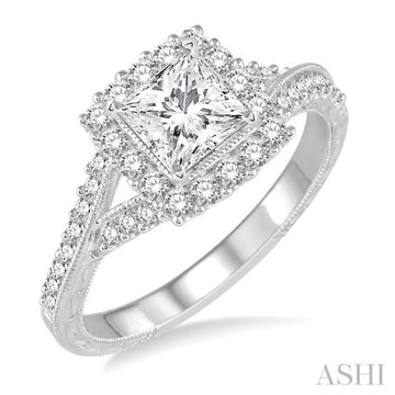1/2 Ctw Round Diamond Semi-Mount Engagement Ring in 14K White Gold